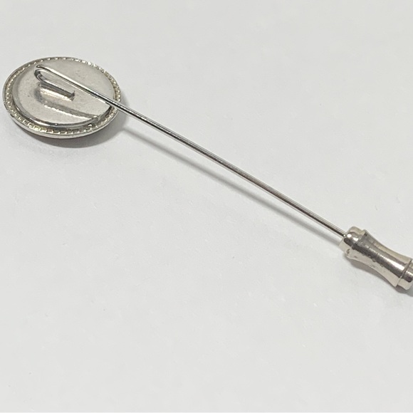 Vintage enamel abstract flower stick pin silver blue green orange - Picture 3 of 7